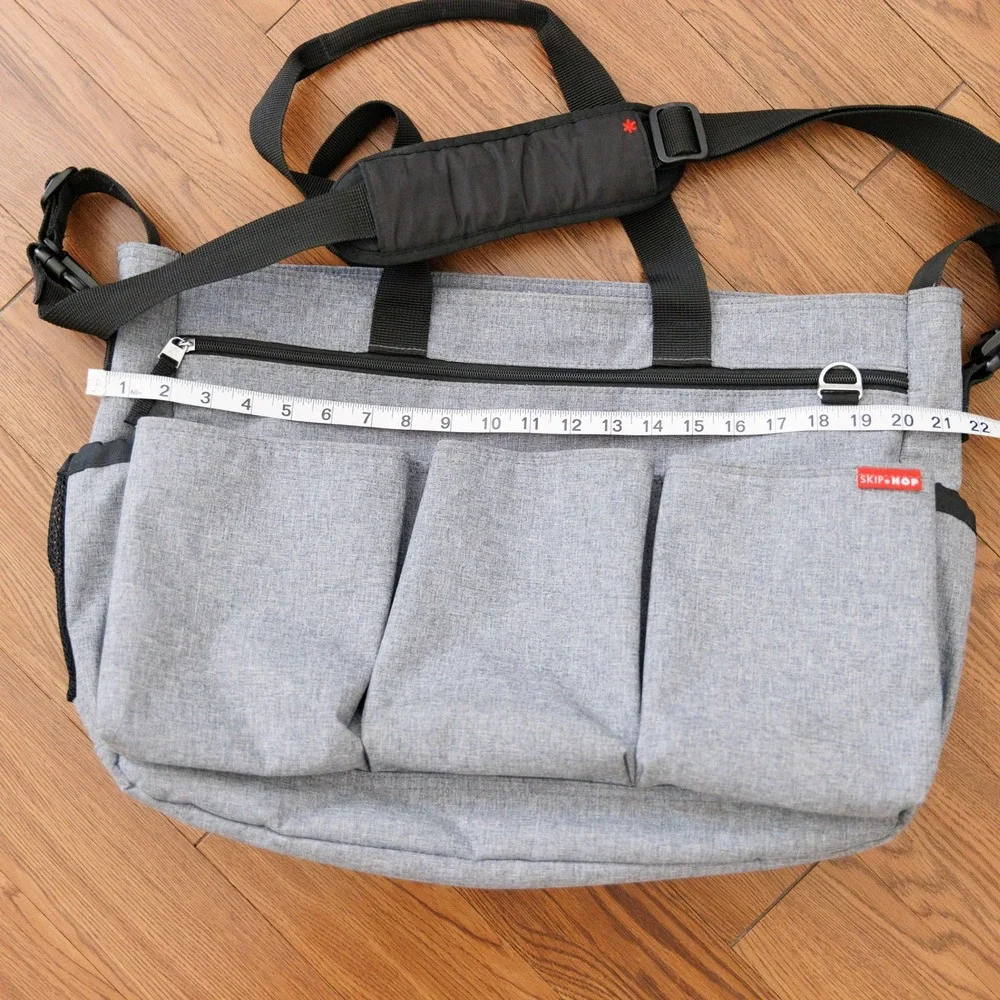 Skip Hop Duo Signature Diaper Bag Heather Grey Messenger Tote Travel Bag